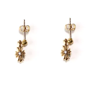 Chrome Hearts Solid Gold 22K Tiny Plus Drop Earring With Diamond